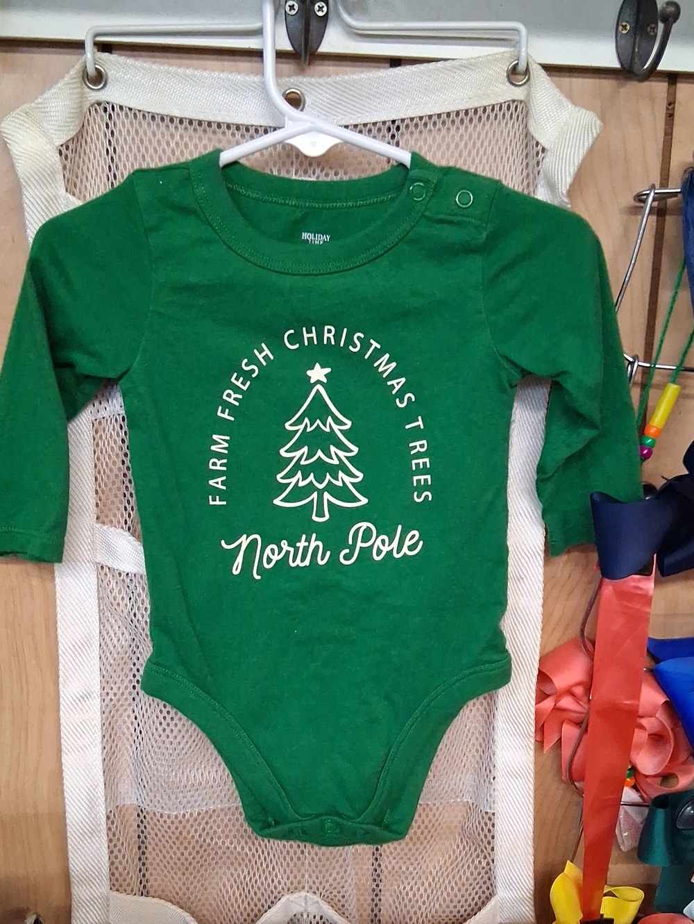Holiday Time Green "North Pole" Christmas Tree Baby One-Piece